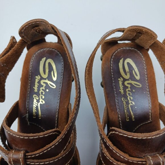 Sbicca UNISON Brown Leather Platform Clog Sandals Size 40 Made in Italy Chunky - Picture 3 of 16